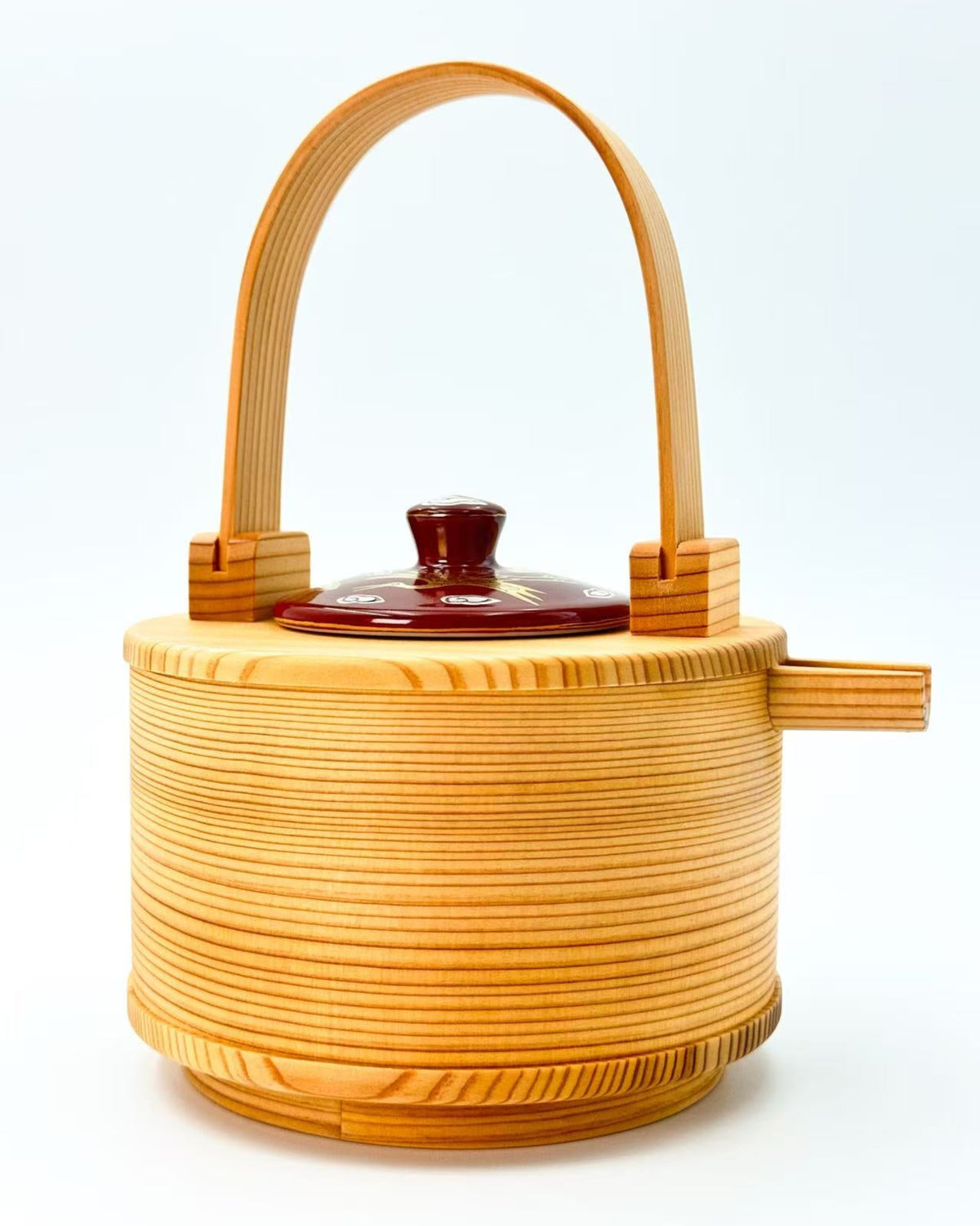 KIYOMIZU WARE SAKE SERVER | AKAMAKI GOLD &amp; SILVER CRANES × MAGEWAPPA 600ml 赤蒔金銀鶴 X 曲げわっぱ | NISHIKAWA