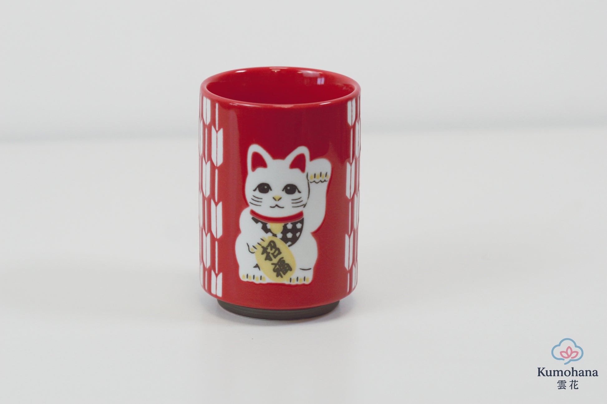 JAPANESE TEA CUP | RED MANEKI-NEKO | MINO WARE 美濃土産