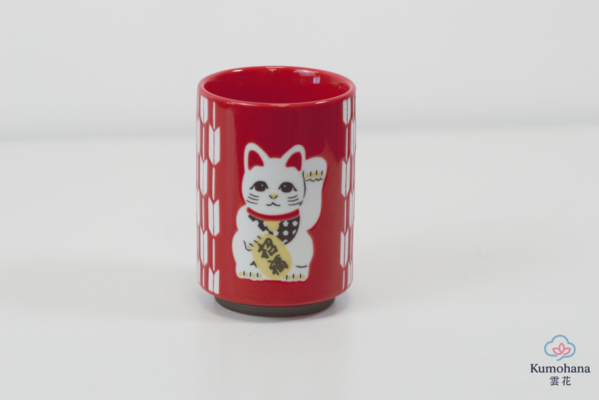 JAPANESE TEA CUP | RED MANEKI-NEKO | MINO WARE 美濃土産