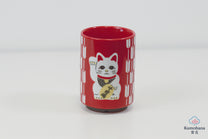 JAPANESE TEA CUP | RED MANEKI-NEKO | MINO WARE 美濃土産