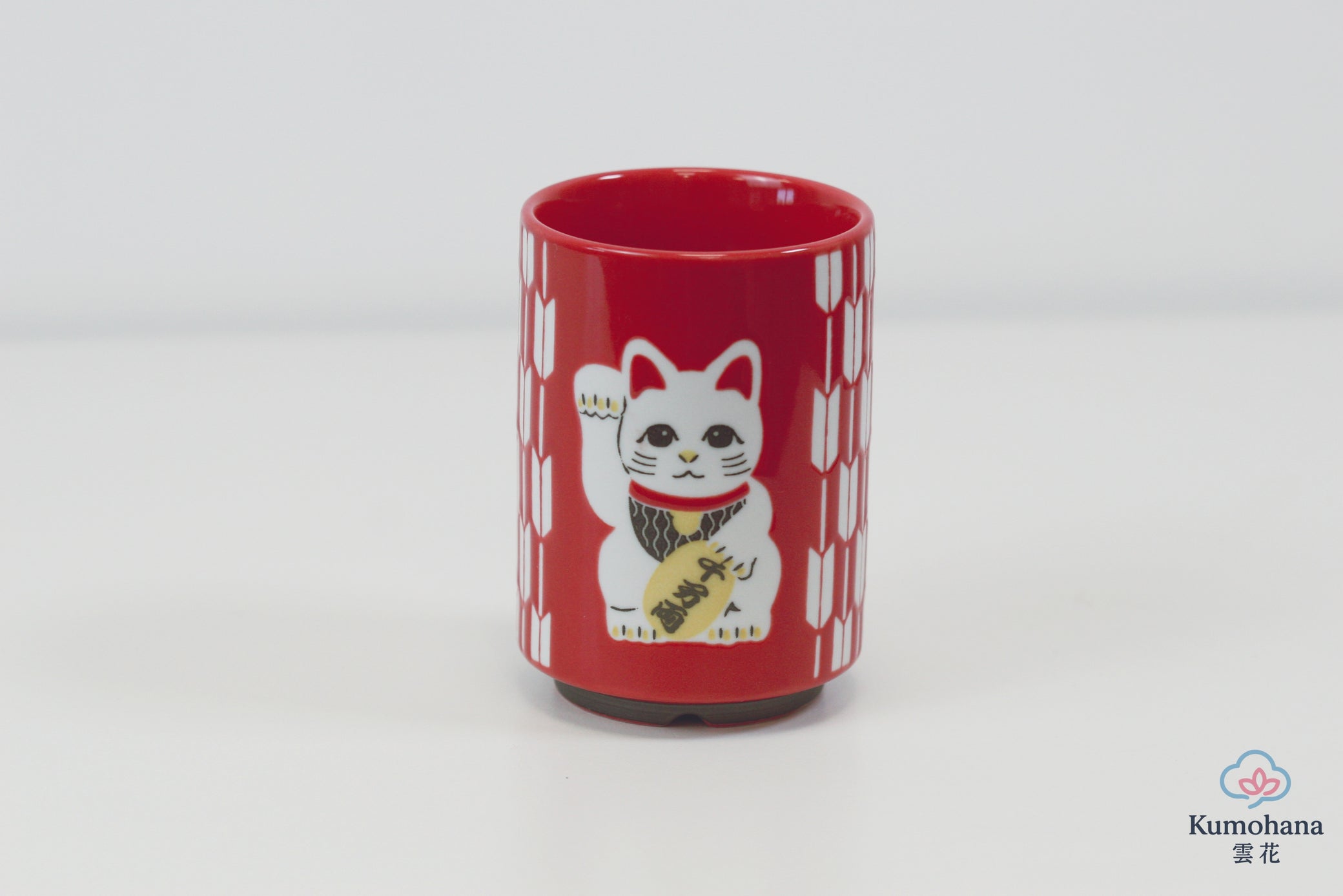 JAPANESE TEA CUP | RED MANEKI-NEKO | MINO WARE 美濃土産