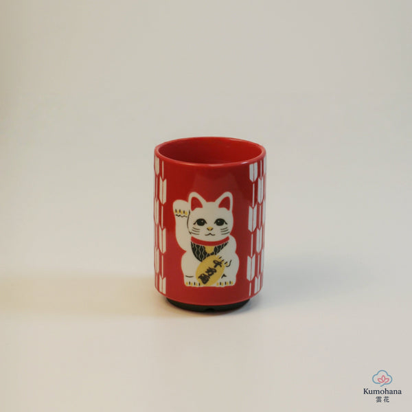 JAPANESE TEA CUP | RED MANEKI-NEKO | MINO WARE 美濃土産
