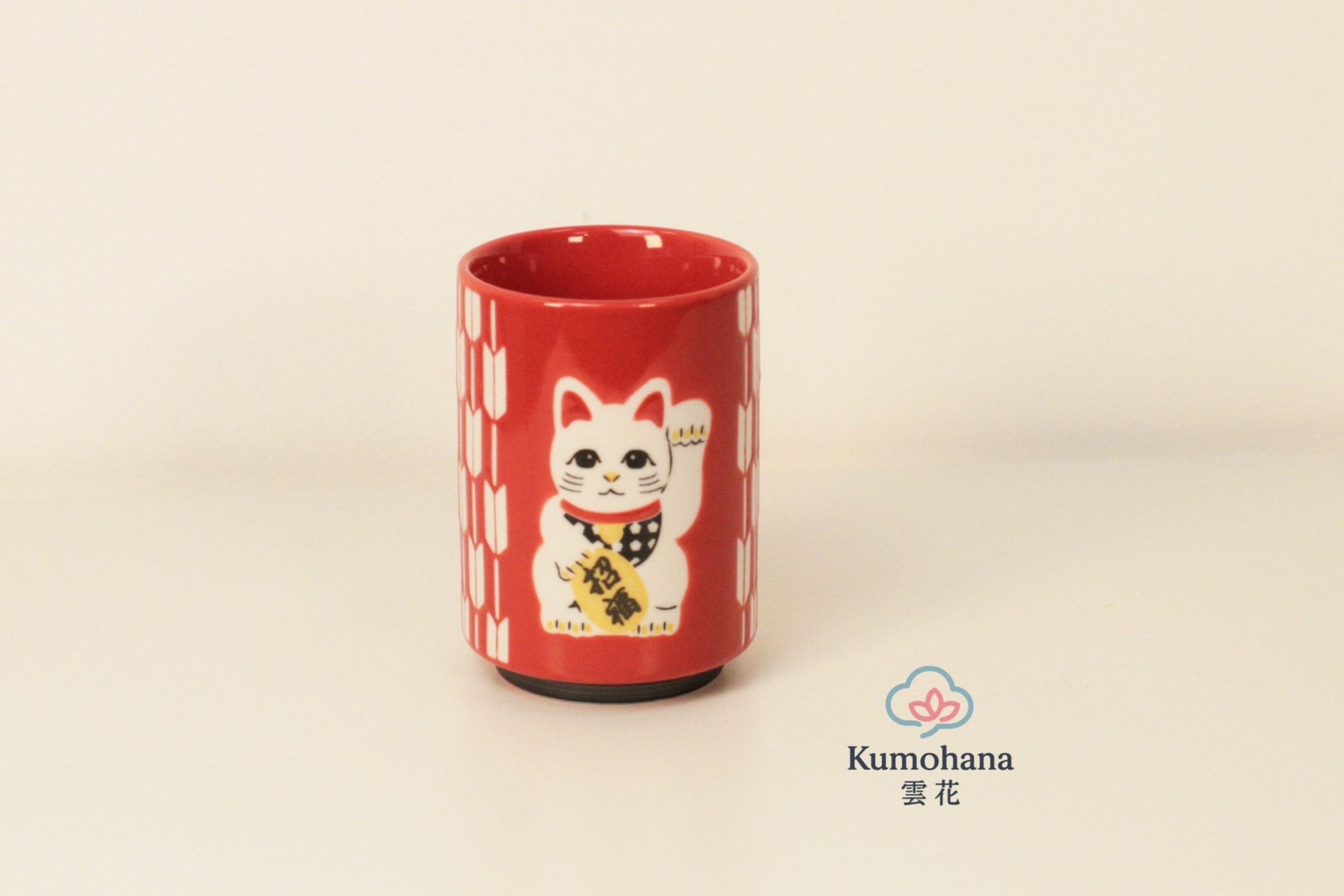 JAPANESE CERAMIC TEA CUP | RED MANEKI-NEKO | MINO WARE 美濃土産