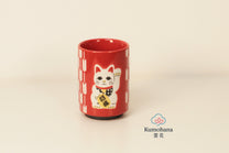 JAPANESE CERAMIC TEA CUP | RED MANEKI-NEKO | MINO WARE 美濃土産