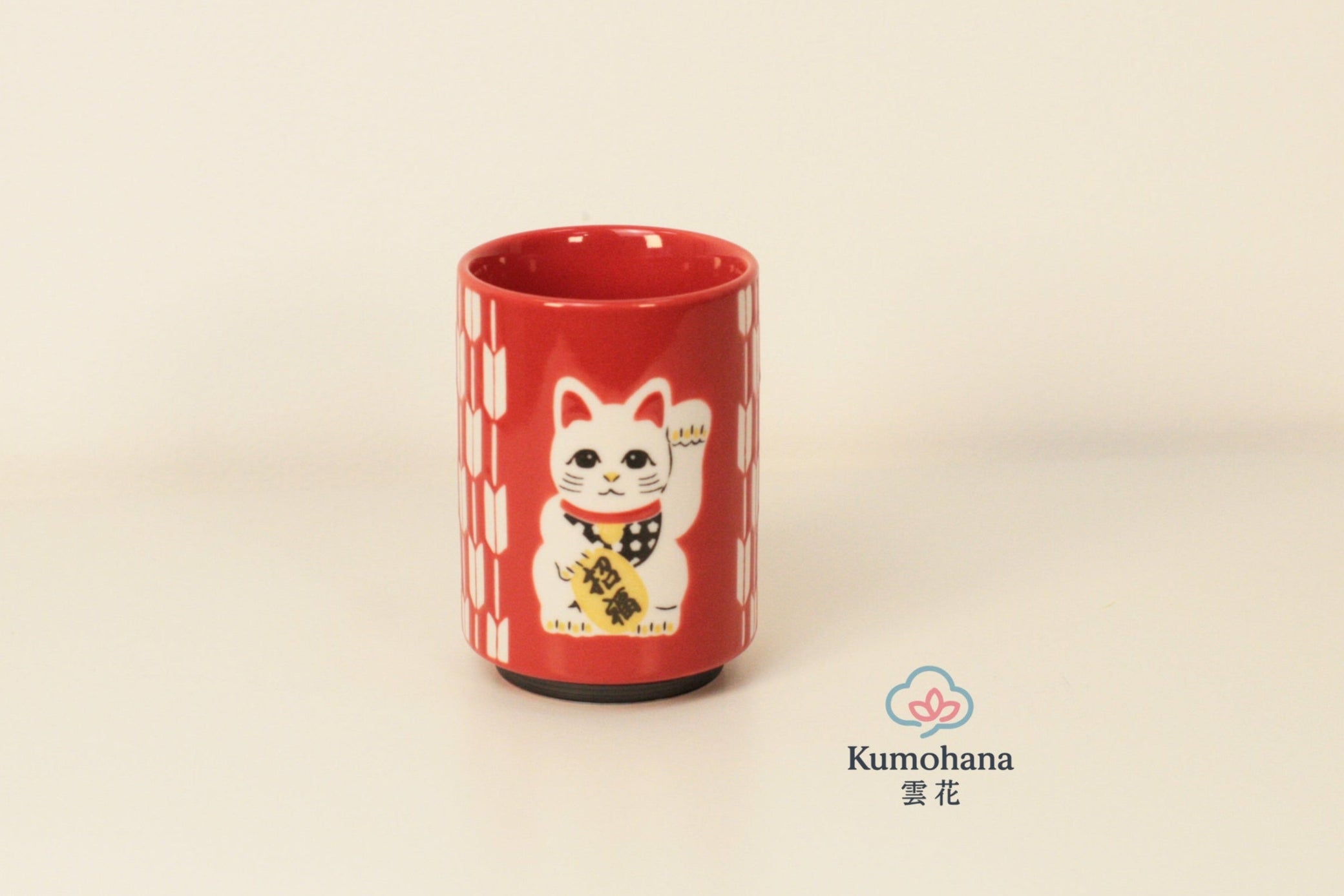 JAPANESE CERAMIC TEA CUP | RED MANEKI-NEKO | MINO WARE 美濃土産