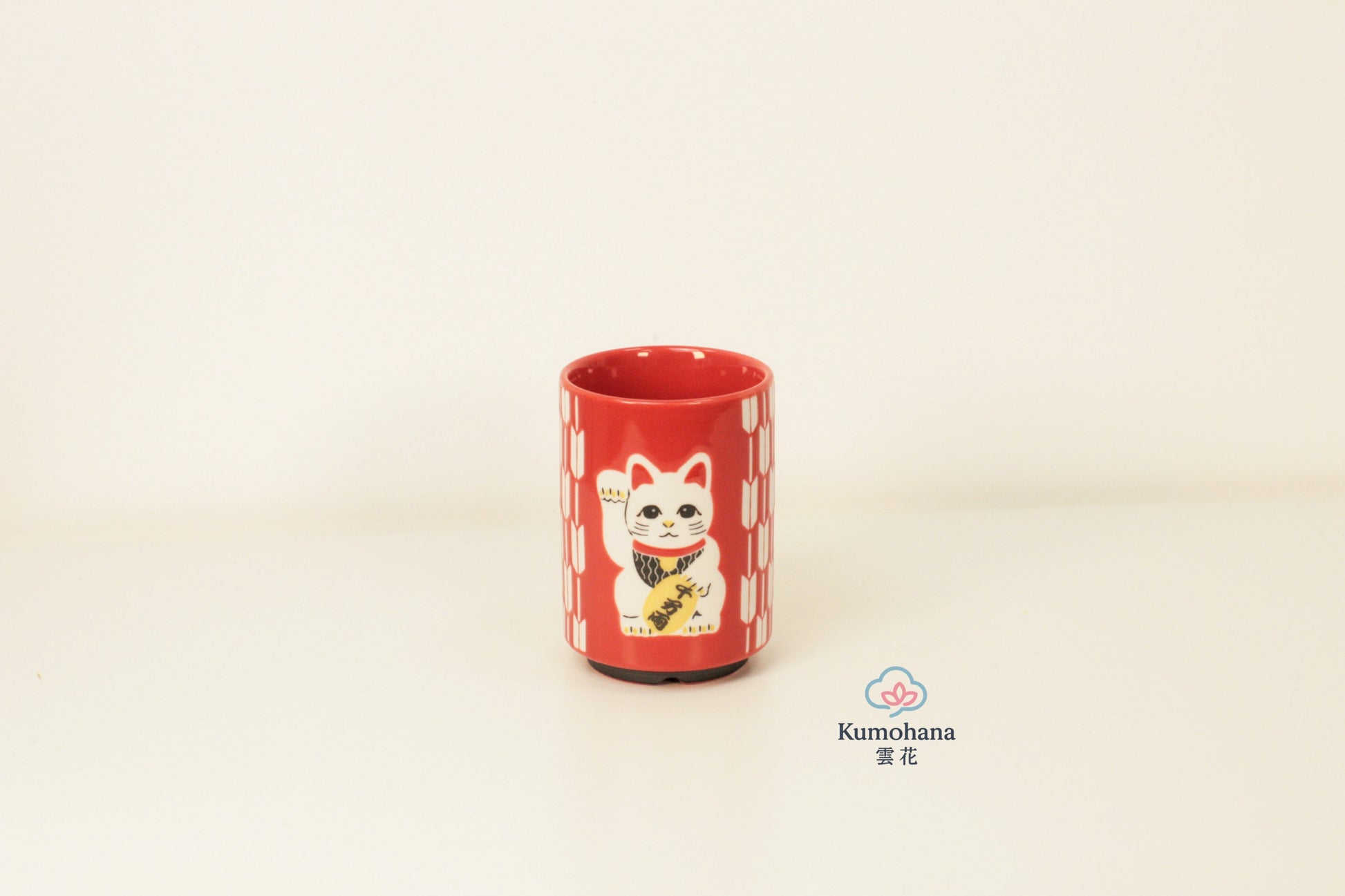 JAPANESE CERAMIC TEA CUP | RED MANEKI-NEKO | MINO WARE 美濃土産