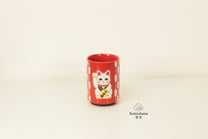 JAPANESE CERAMIC TEA CUP | RED MANEKI-NEKO | MINO WARE 美濃土産