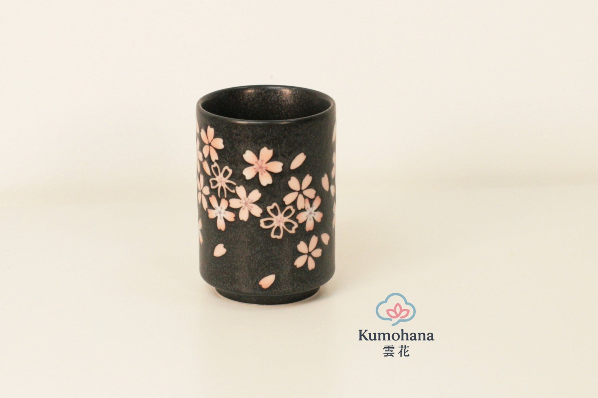 JAPANESE CERAMIC TEA CUP | BLACK SAKURA | MINO WARE 美濃土産