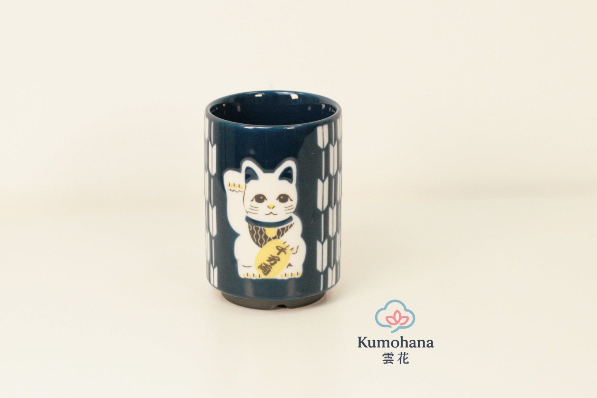 JAPANESE CERAMIC TEA CUP | BLUE MANEKI-NEKO  | MINO WARE 美濃土産