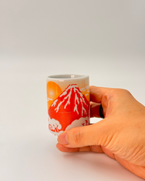 JAPANESE CERAMIC TEA CUP | RED FUJISAN | MINO WARE 美濃土産