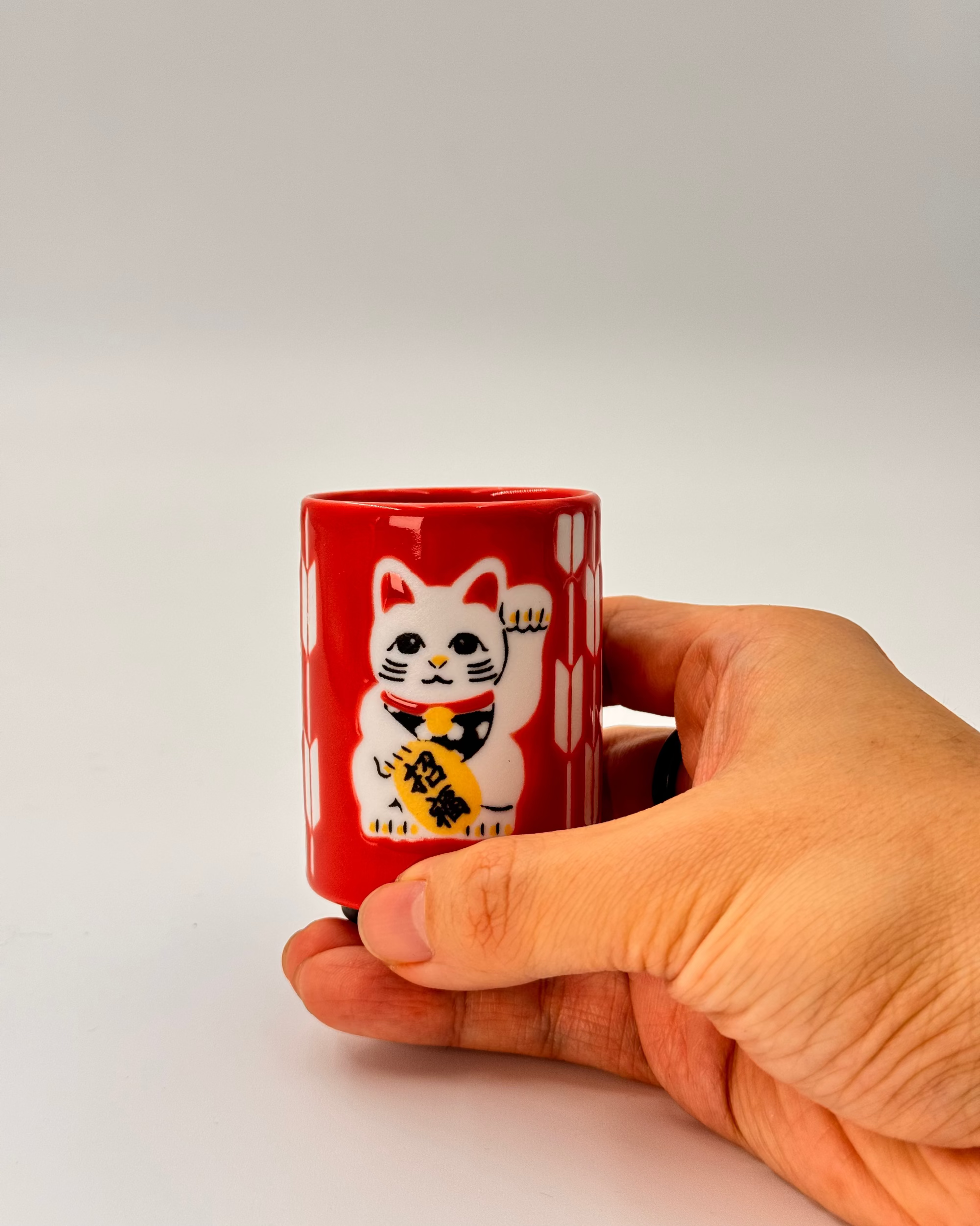 JAPANESE CERAMIC TEA CUP | RED MANEKI-NEKO | MINO WARE 美濃土産
