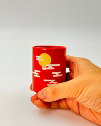 JAPANESE CERAMIC TEA CUP | RED DARUMA | MINO WARE 美濃土産