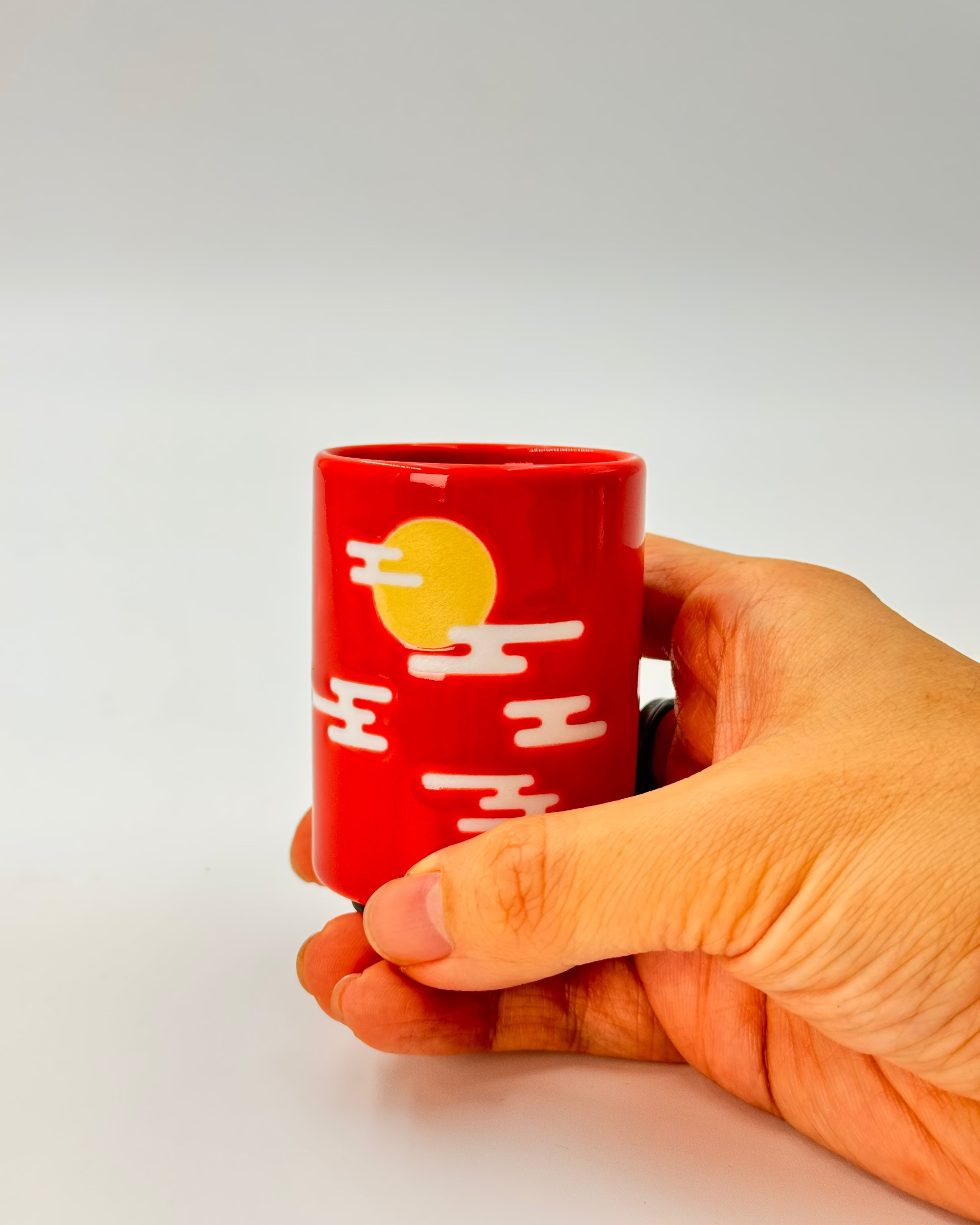 JAPANESE CERAMIC TEA CUP | RED DARUMA | MINO WARE 美濃土産