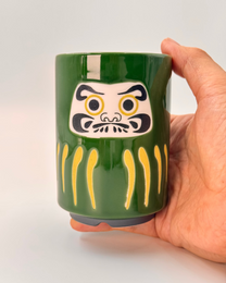 JAPANESE CERAMIC TEA CUP | GREEN DARUMA | MINO WARE 美濃土産