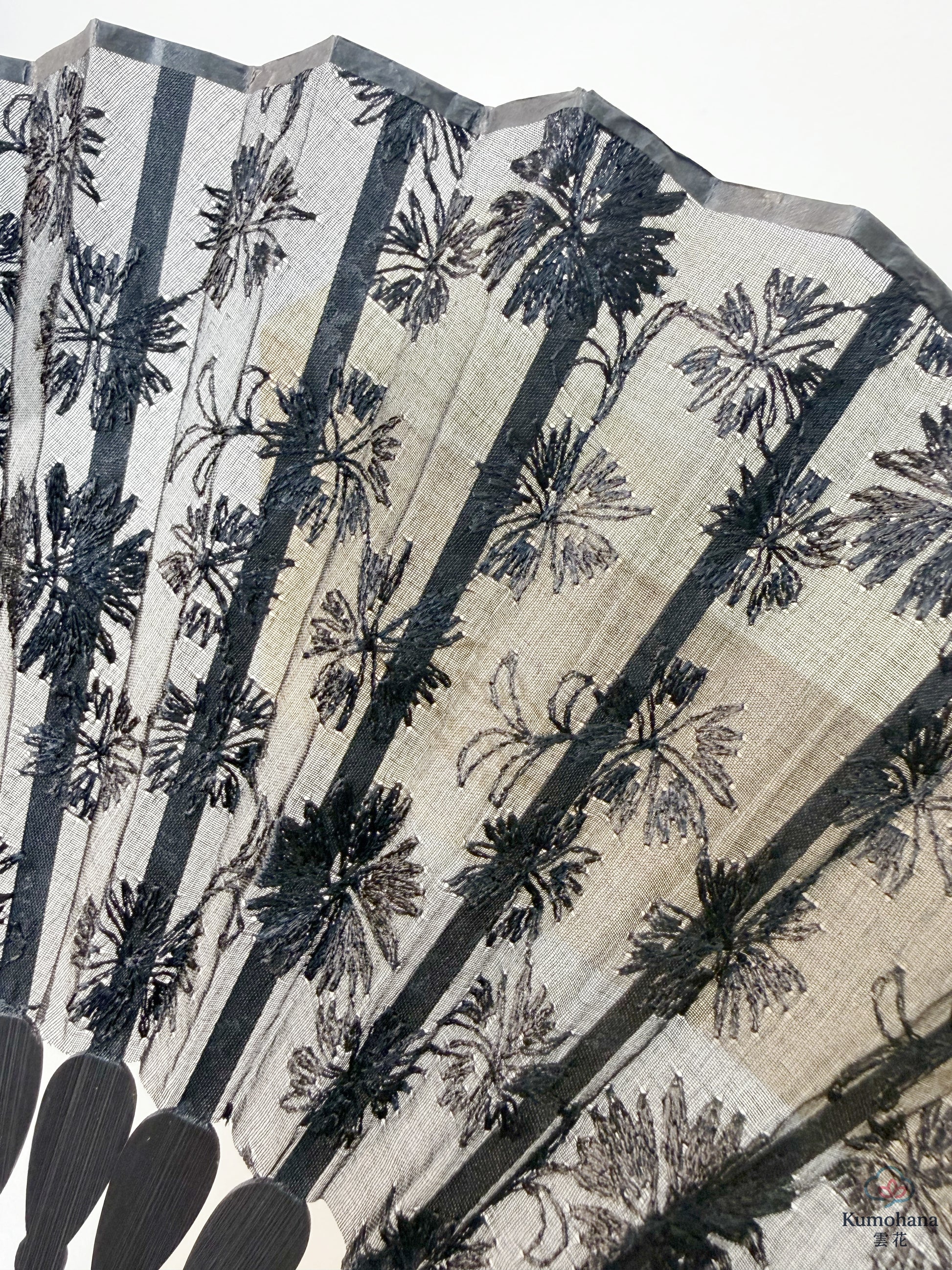 HANDMADE NADESHIKO SILK EMBROIDERED JAPANESE FOLDING FAN | KIMONO ITOKO 伊と幸