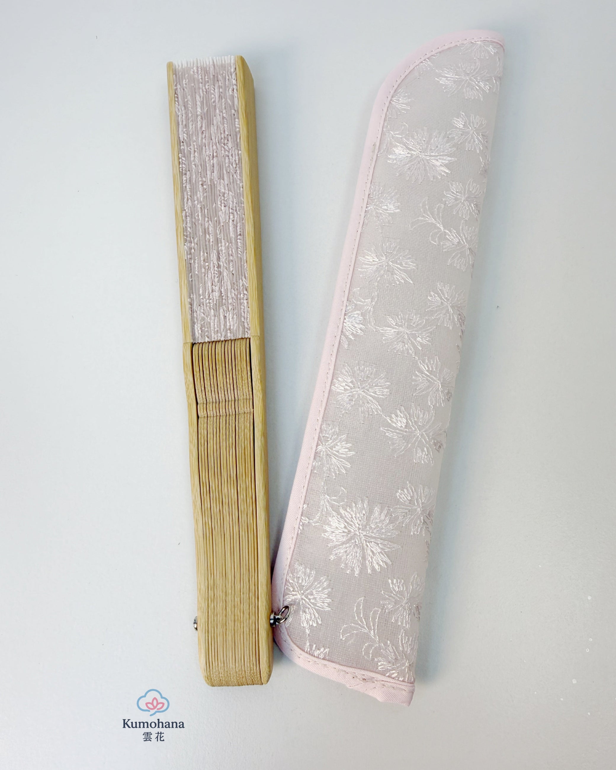 HANDMADE NADESHIKO SILK EMBROIDERED JAPANESE FOLDING FAN | KIMONO ITOKO 伊と幸