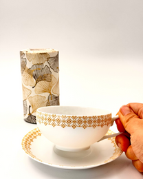 HANDMADE JAPANESE TENGE TEACUP &amp; SAUCER | NISHIKAWA JAPAN