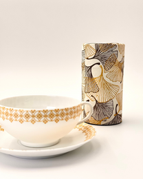 KYOTO YUZEN WASHI TEA CANISTER | WHITE GOLDEN | NISHIKAWA