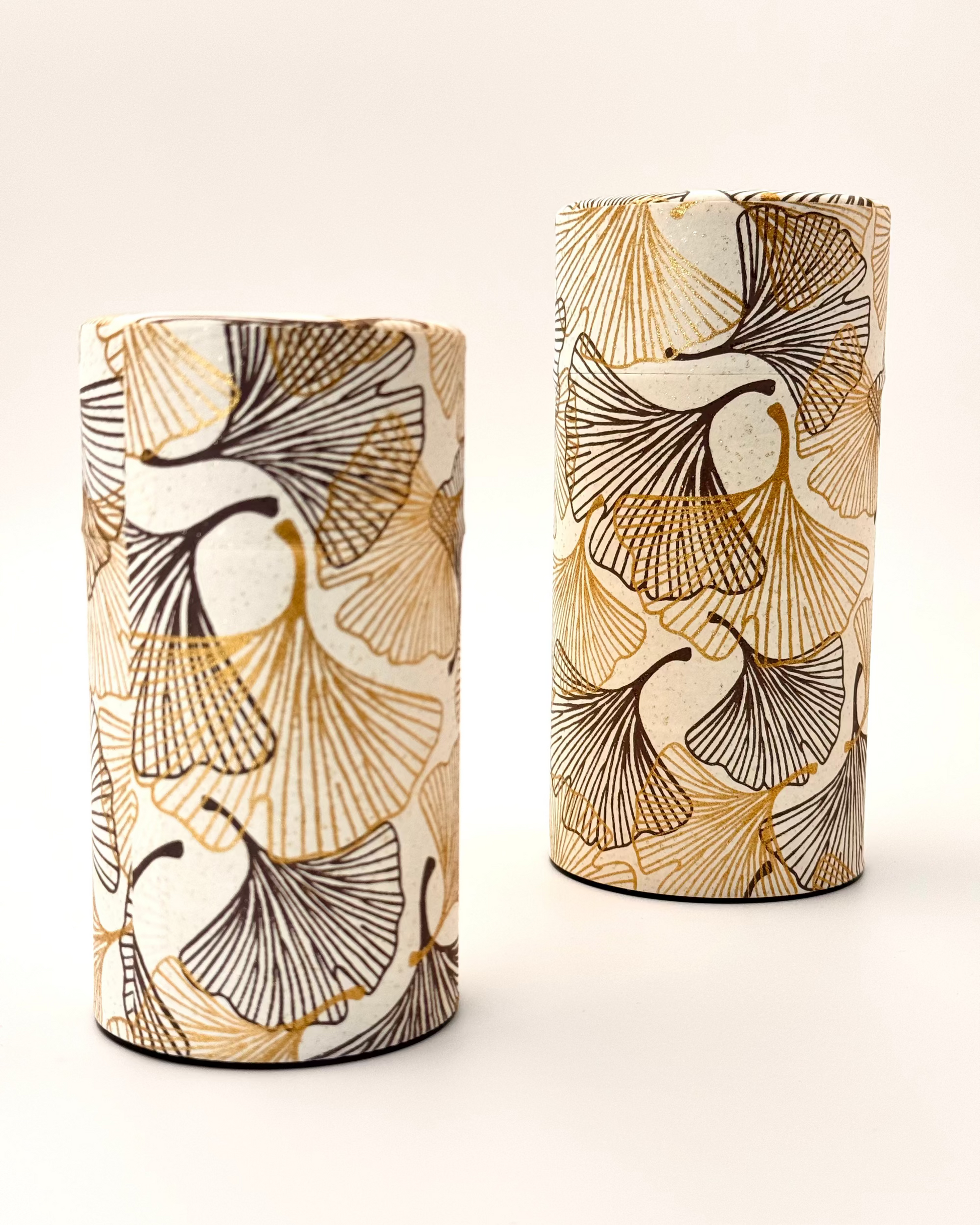 KYOTO YUZEN WASHI TEA CANISTER | WHITE GOLDEN | NISHIKAWA