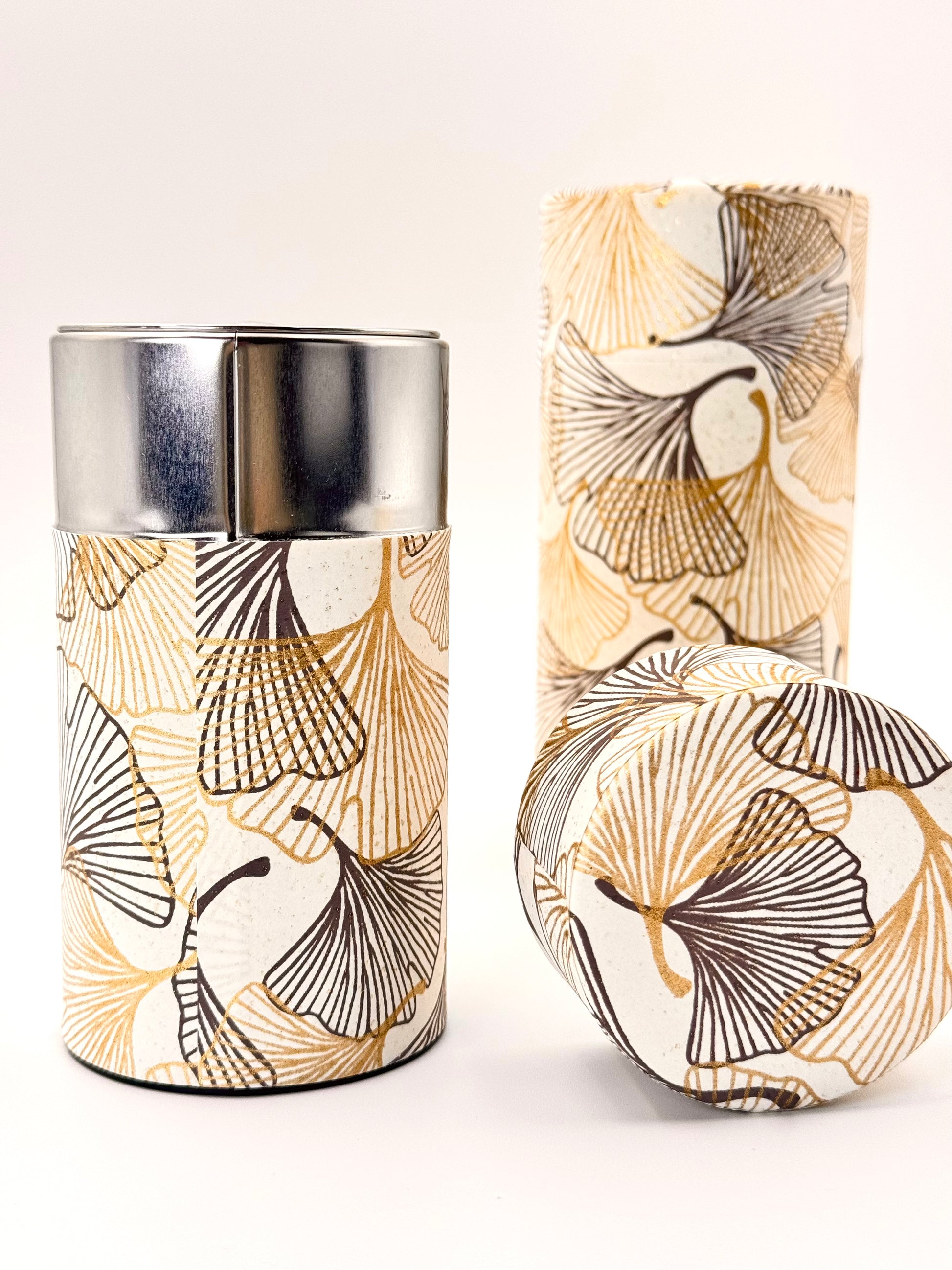 KYOTO YUZEN WASHI TEA CANISTER | WHITE GOLDEN | NISHIKAWA