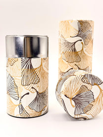 KYOTO YUZEN WASHI TEA CANISTER | WHITE GOLDEN | NISHIKAWA