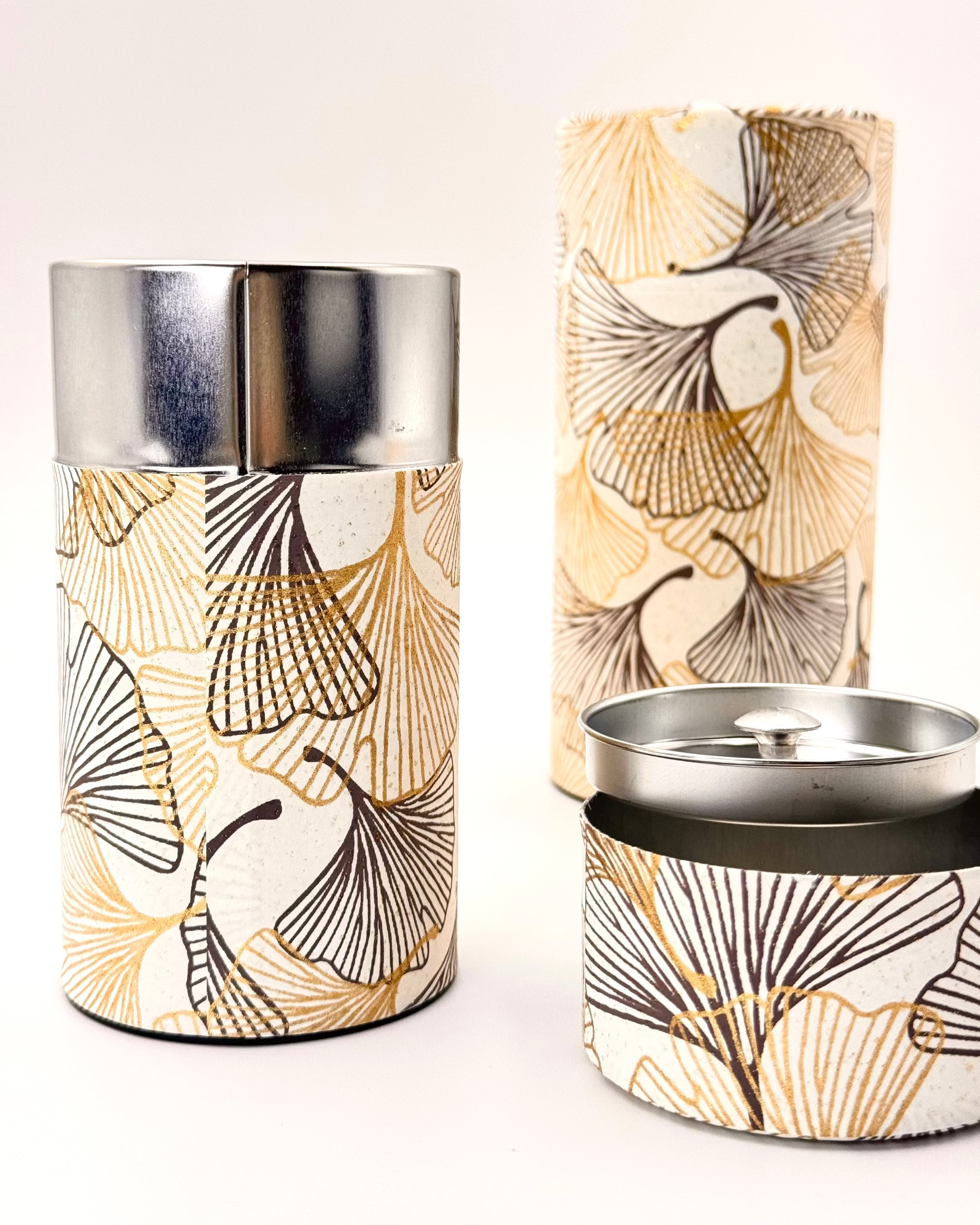 KYOTO YUZEN WASHI TEA CANISTER | WHITE GOLDEN | NISHIKAWA