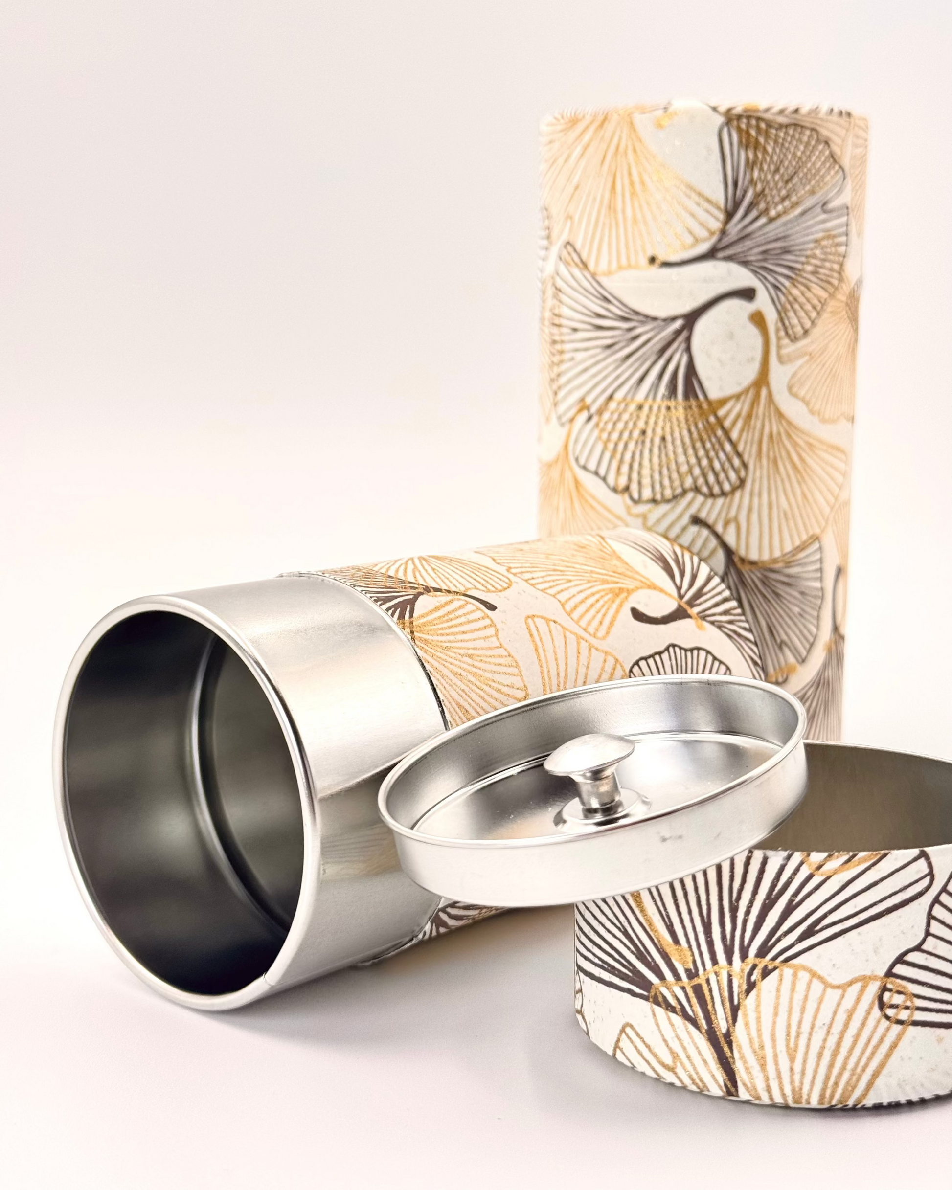 KYOTO YUZEN WASHI TEA CANISTER | WHITE GOLDEN | NISHIKAWA