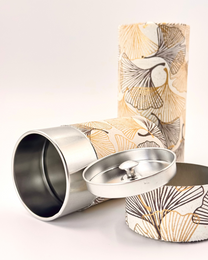 KYOTO YUZEN WASHI TEA CANISTER | WHITE GOLDEN | NISHIKAWA