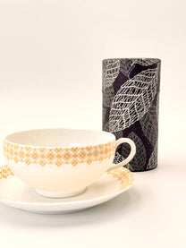 KYOTO YUZEN WASHI TEA CANISTER | SILVER BLACK | NISHIKAWA