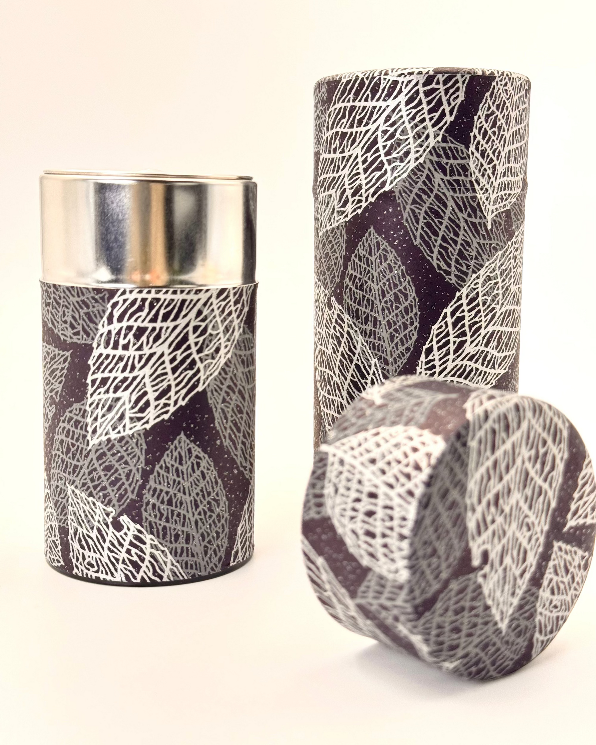 KYOTO YUZEN WASHI TEA CANISTER | SILVER BLACK | NISHIKAWA