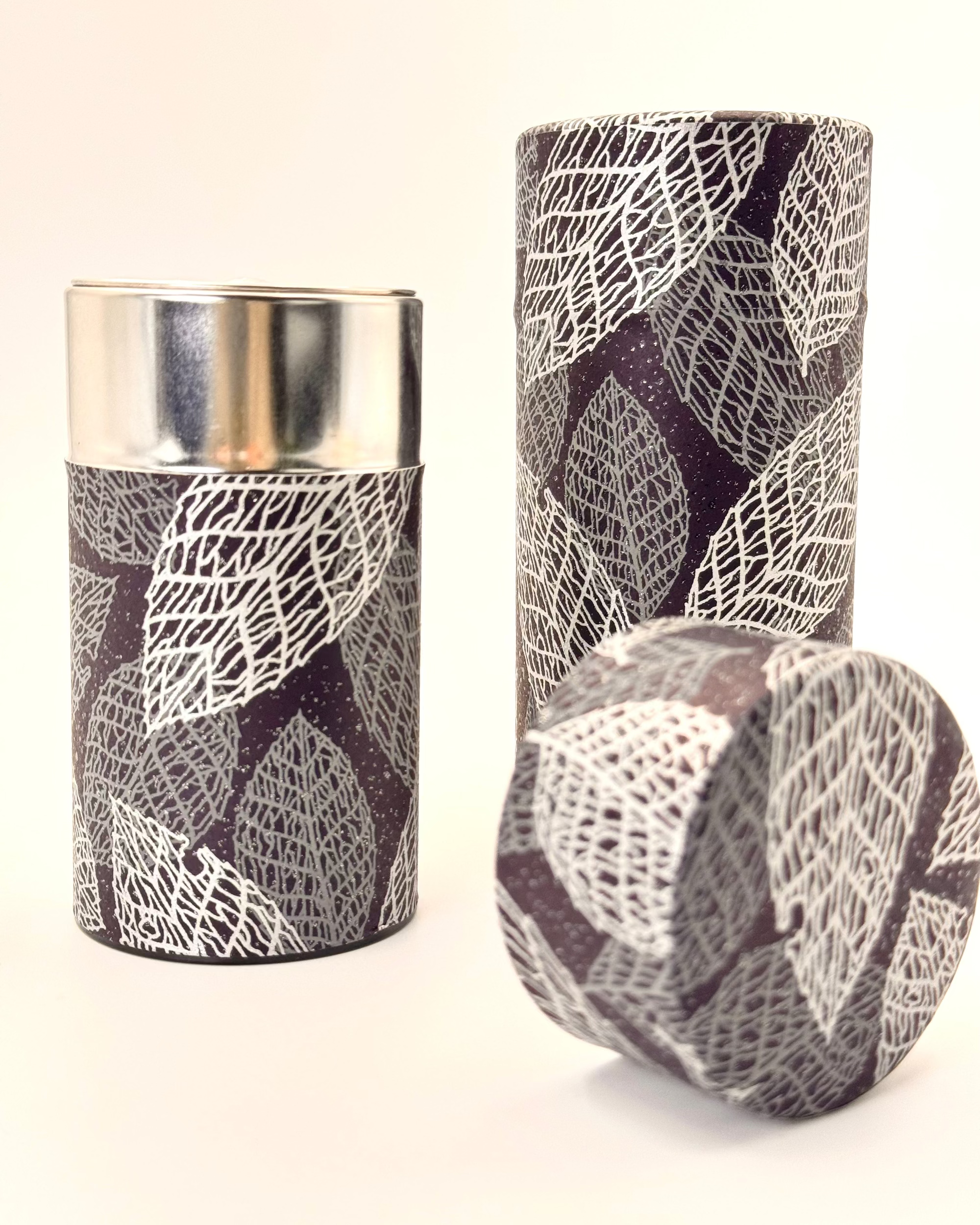 KYOTO YUZEN WASHI TEA CANISTER | SILVER BLACK | NISHIKAWA