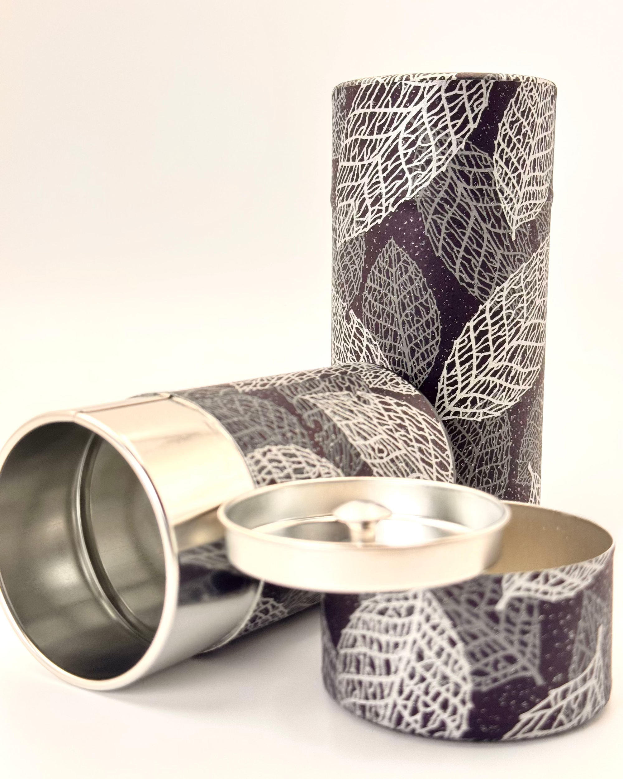 KYOTO YUZEN WASHI TEA CANISTER | SILVER BLACK | NISHIKAWA