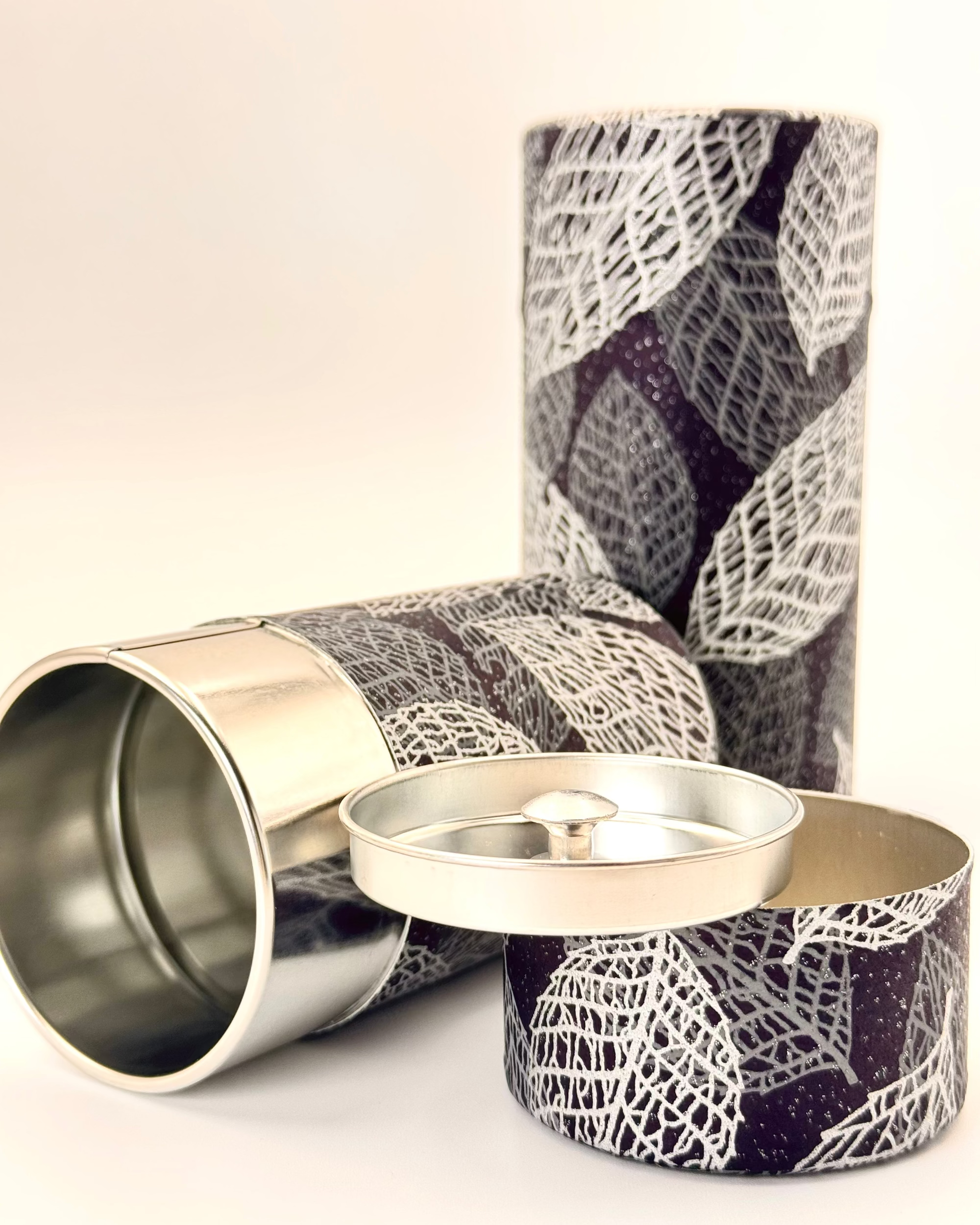 KYOTO YUZEN WASHI TEA CANISTER | SILVER BLACK | NISHIKAWA