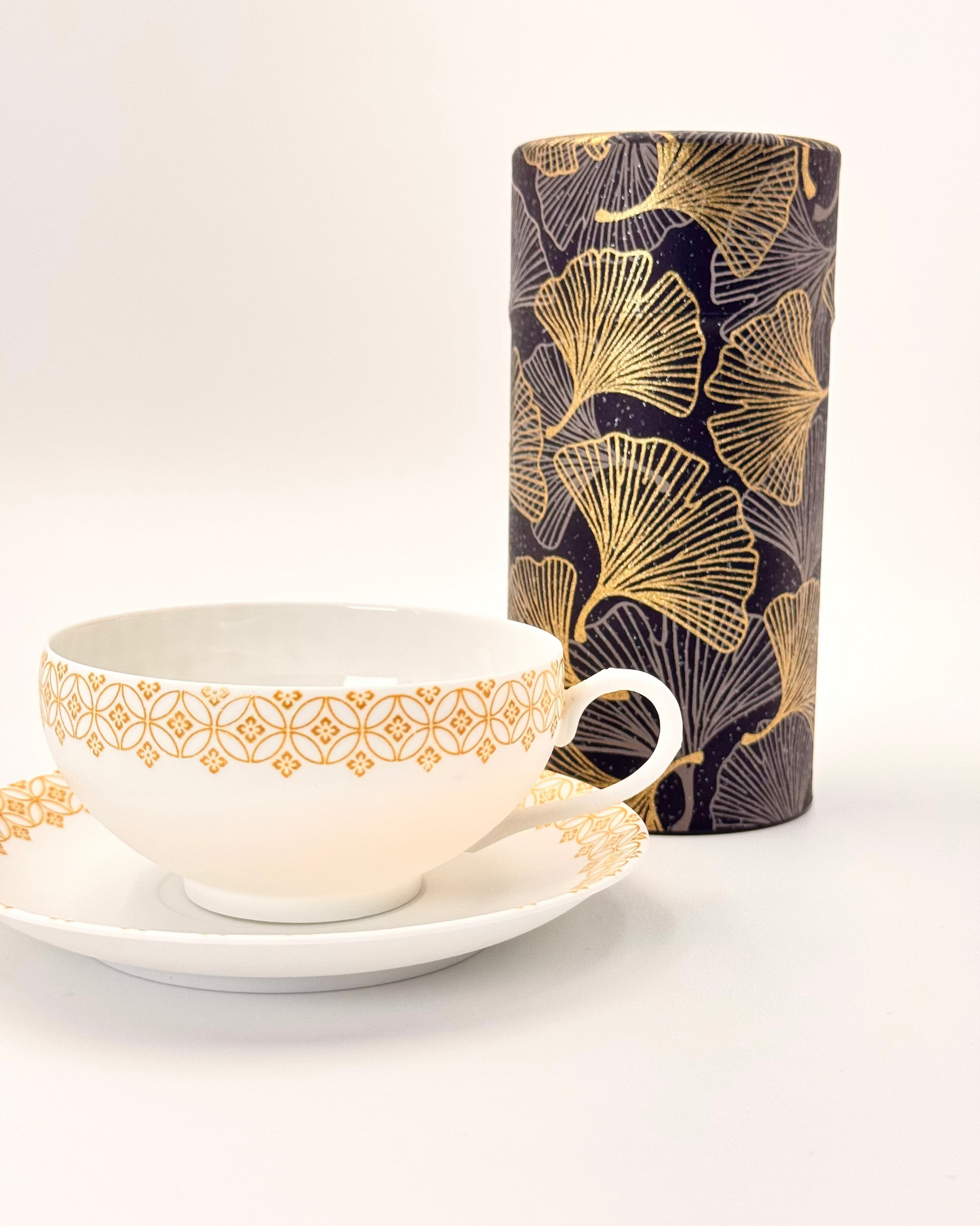 KYOTO YUZEN WASHI TEA CANISTER | BLACK GOLDEN | NISHIKAWA