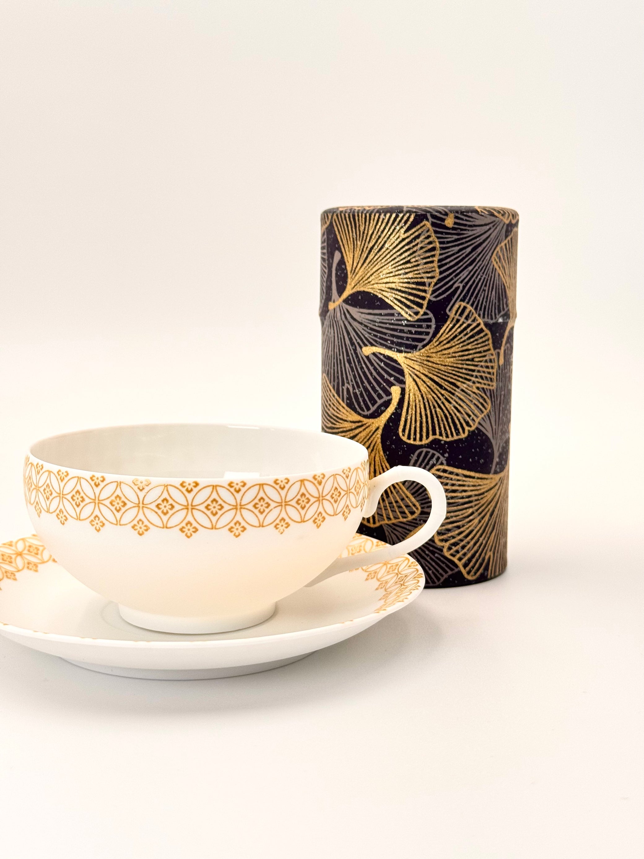 KYOTO YUZEN WASHI TEA CANISTER | BLACK GOLDEN | NISHIKAWA