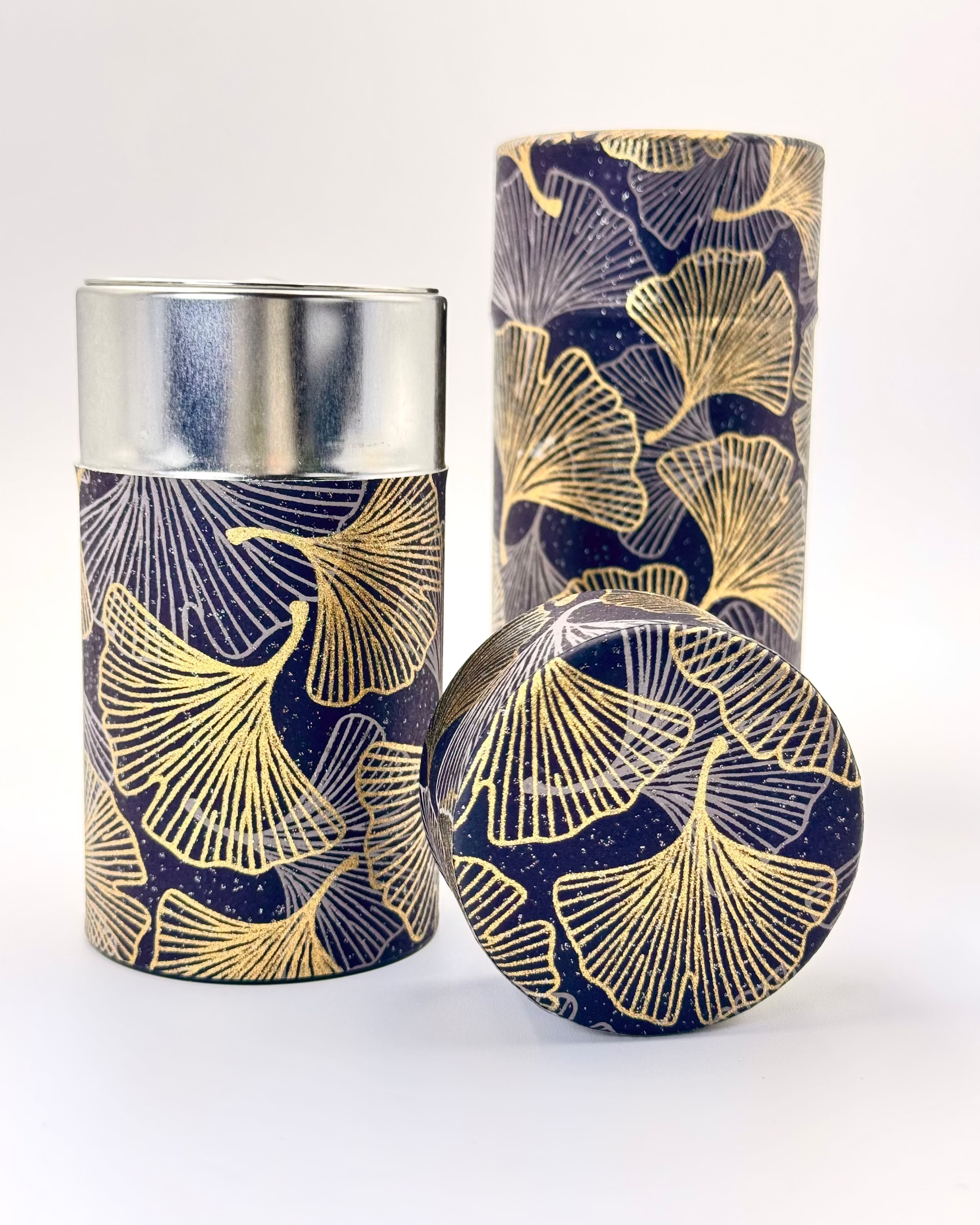 KYOTO YUZEN WASHI TEA CANISTER | BLACK GOLDEN | NISHIKAWA