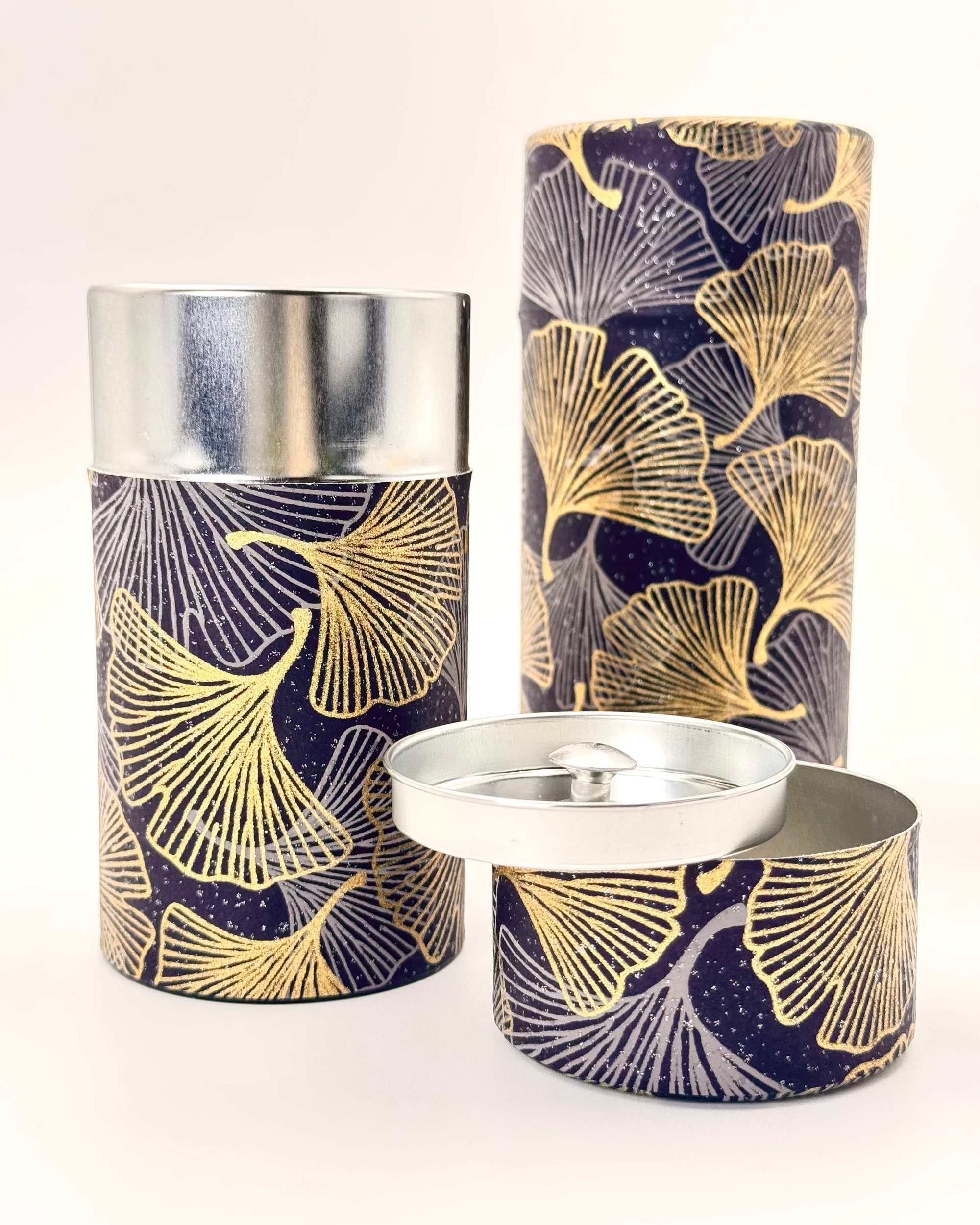 KYOTO YUZEN WASHI TEA CANISTER | BLACK GOLDEN | NISHIKAWA