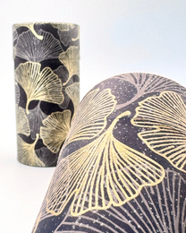 KYOTO YUZEN WASHI TEA CANISTER | BLACK GOLDEN | NISHIKAWA