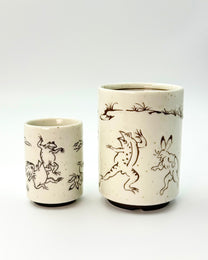 JAPANESE CERAMIC TEA CUP | CHOUJUGIGA | MINO WARE 美濃土産