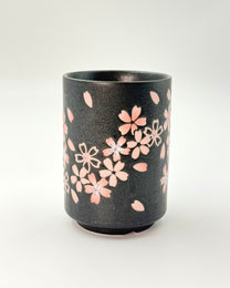 JAPANESE CERAMIC TEA CUP | BLACK SAKURA | MINO WARE 美濃土産