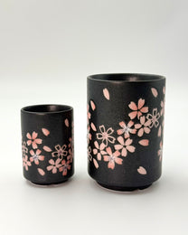 JAPANESE CERAMIC TEA CUP | BLACK SAKURA | MINO WARE 美濃土産