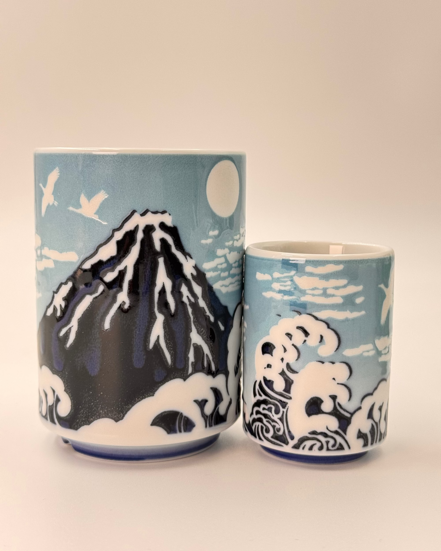 JAPANESE CERAMIC TEA CUP | BLUE FUJISAN | MINO WARE 美濃土産
