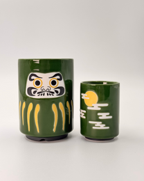 JAPANESE CERAMIC TEA CUP | GREEN DARUMA | MINO WARE 美濃土産