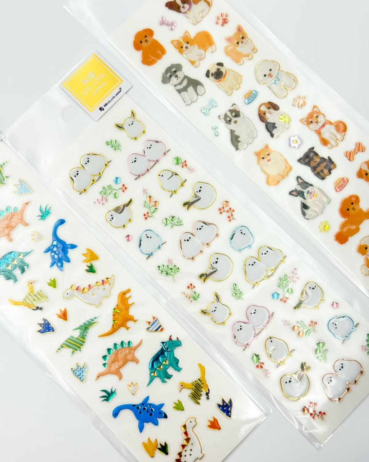 JAPANESE RAISED FOIL STICKERS DOGS, BIRDS &amp; DINOSAURS | NB