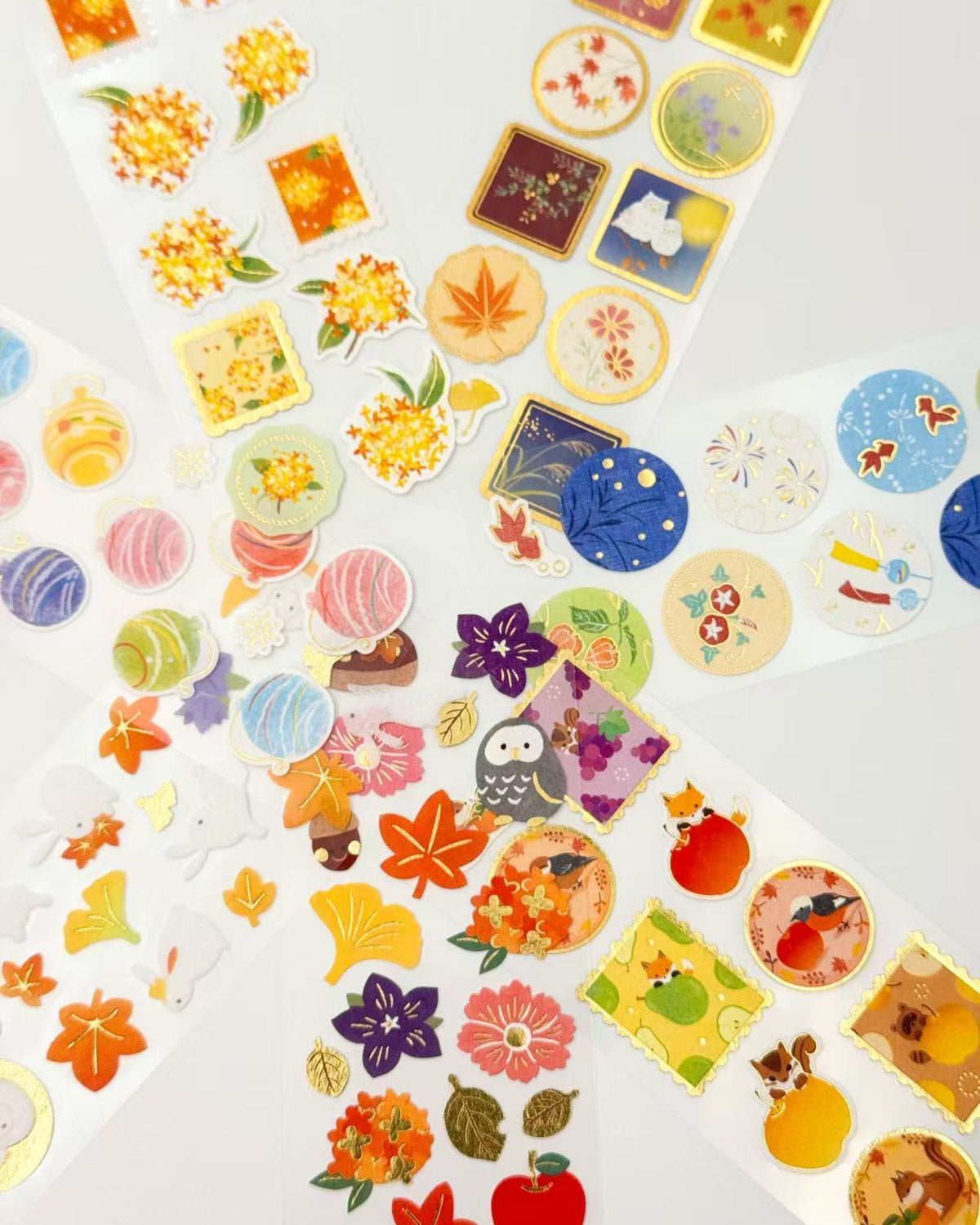 JAPANESE SEASONAL WASHI STICKERS WITH GOLD FOIL | 7 DESIGNS | NB
