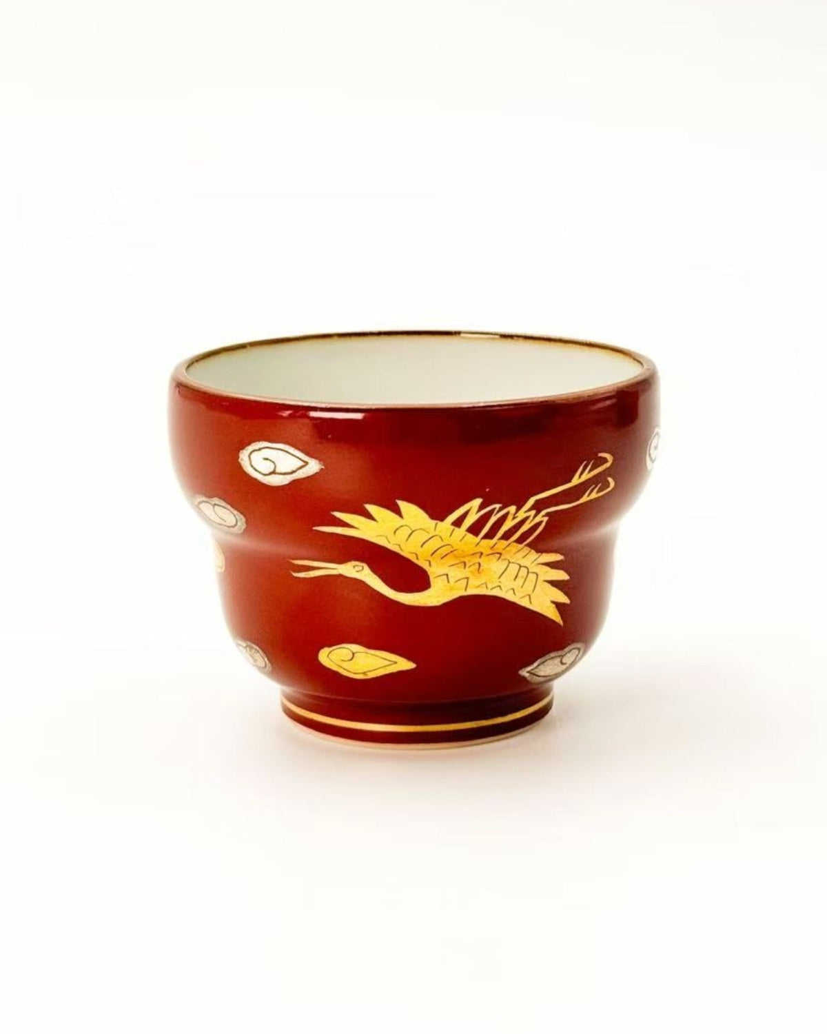 KIYOMIZU WARE SAKE CUP | AKAMAKI GOLD &amp; SILVER CRANES 赤蒔金銀鶴 | NISHIKAWA
