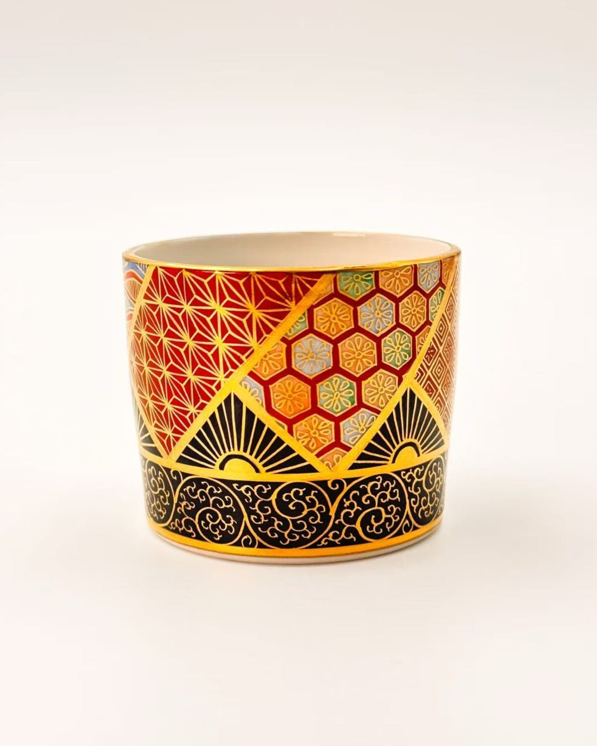 KIYOMIZU WARE SAKE CUP | KINSAI NEJIRIKOMON 金彩捻小紋 | NISHIKAWA