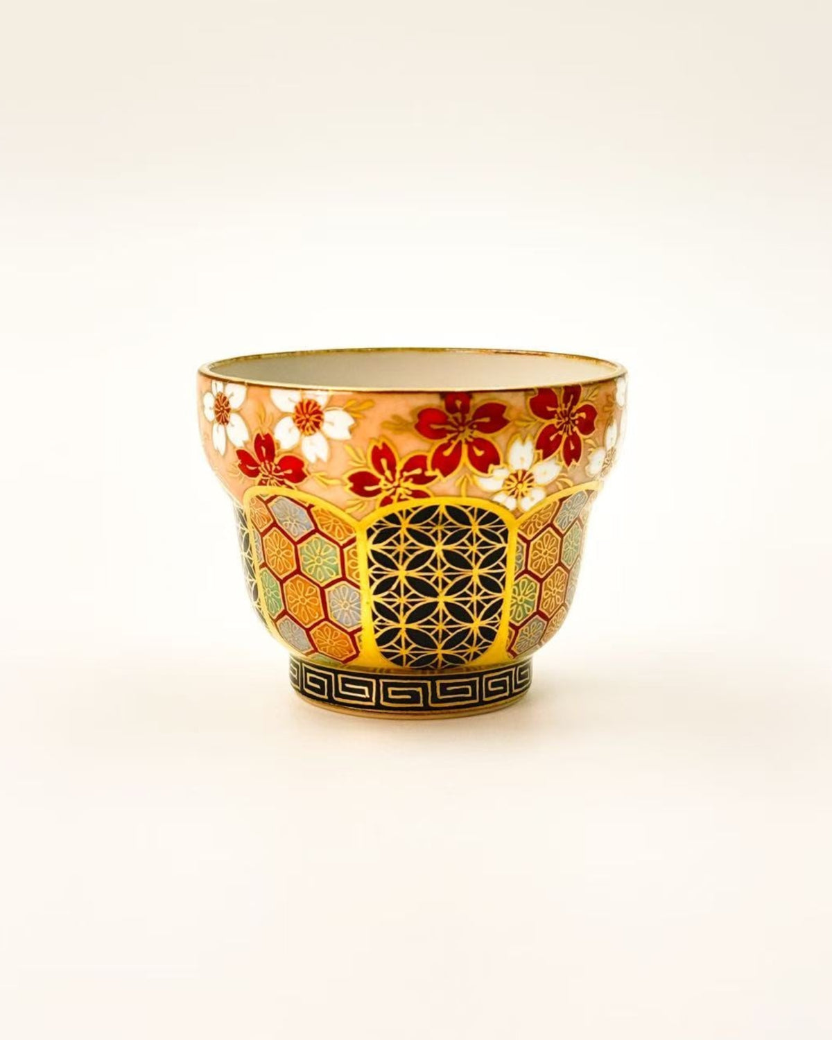 KIYOMIZU WARE SAKE CUP by Kōhō Kiln | FUCHI HANAKOMON 渕花小紋 | NISHIKAWA