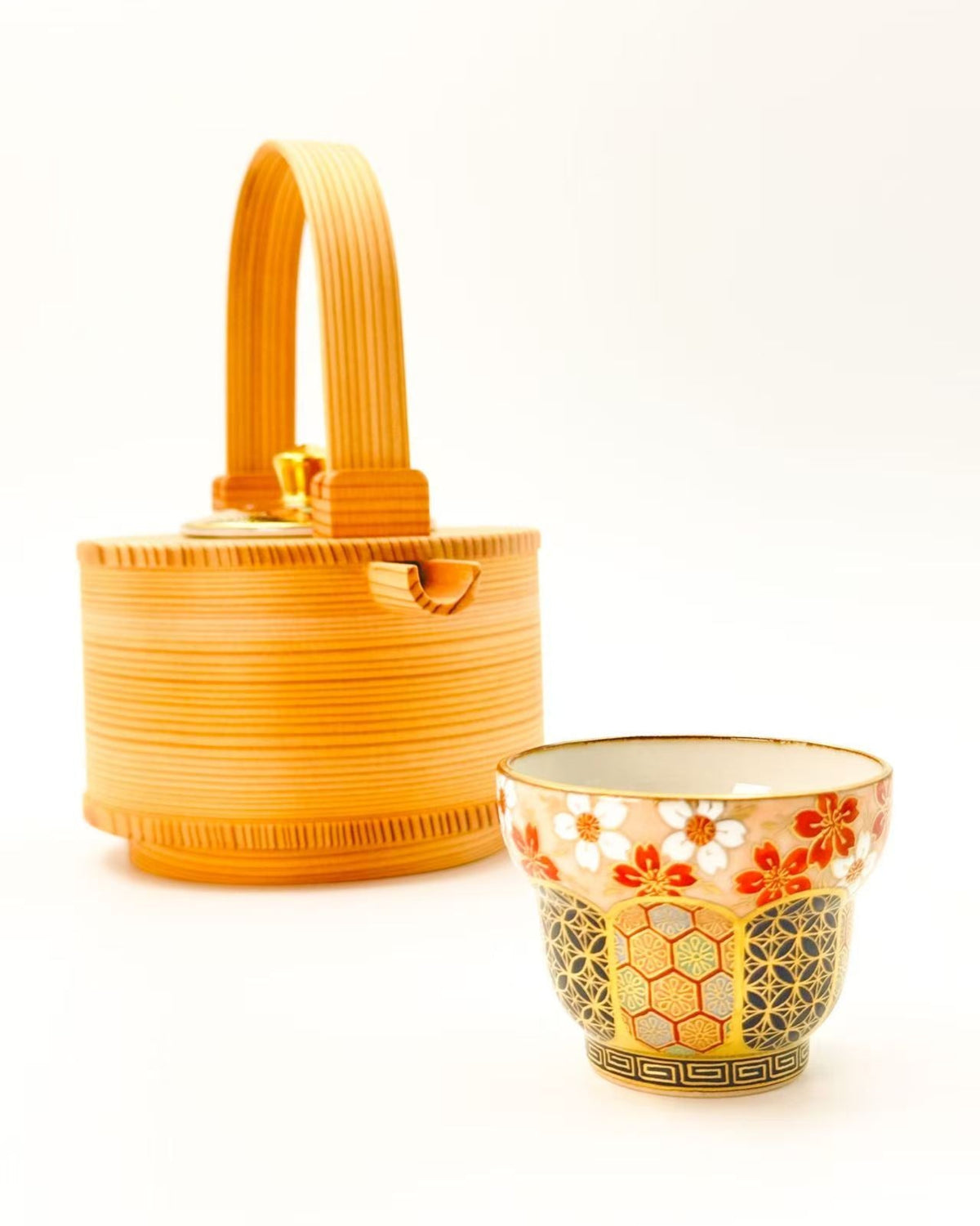 KIYOMIZU WARE SAKE CUP by Kōhō Kiln | FUCHI HANAKOMON 渕花小紋 | NISHIKAWA