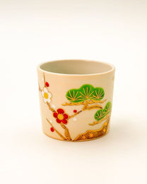 KIYOMIZU WARE SAKE &amp; TEA CUP | KINSAI SHOCHIKUBAI | 金彩松竹梅 | NISHIKAWA